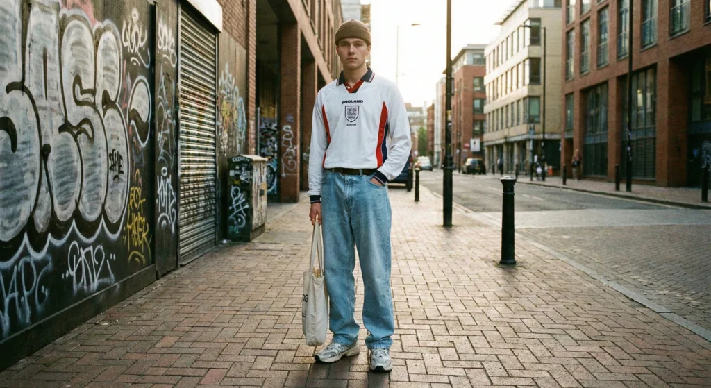 Blokecore trend fashion style with vintage long sleeve football shirts