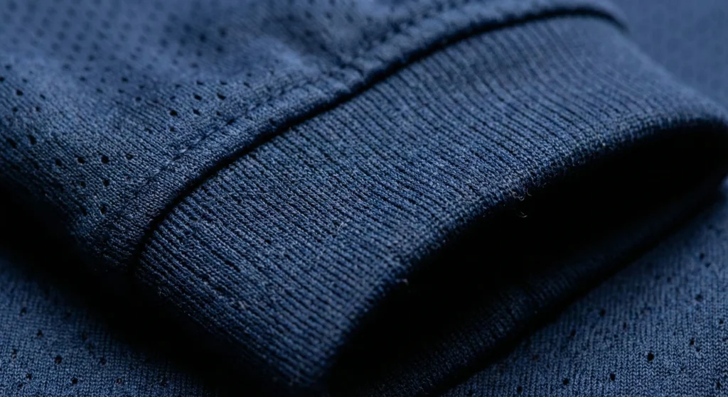 Close up of ribbed cuffs on custom long sleeve football kits