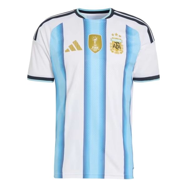 Front view of authentic Argentina 2026 World Cup home soccer jersey player version with slim fit design.