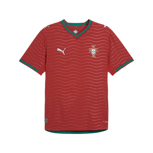 Front view of authentic Portugal 2026 World Cup home soccer jersey player version with slim fit design.